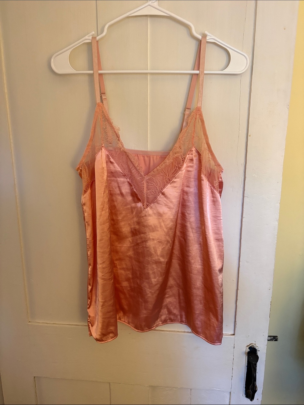 Silky peach Lace Trim Cami Top and short